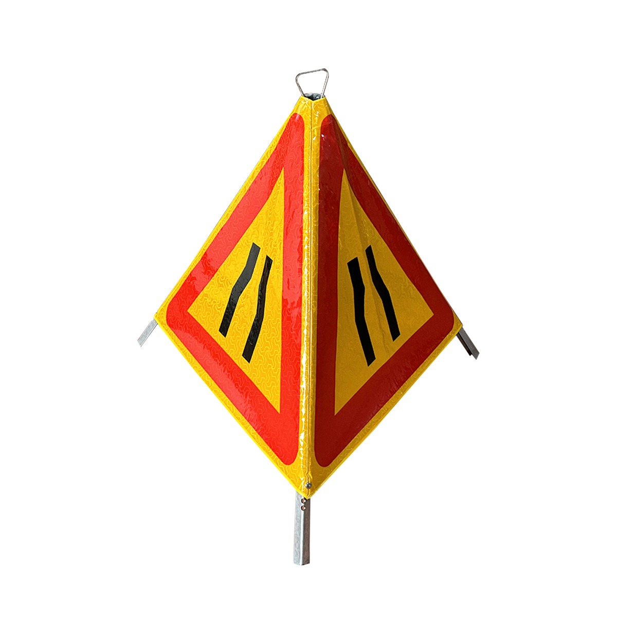 Road Narrows Reflective Folding Tripod Warning Sign - 
